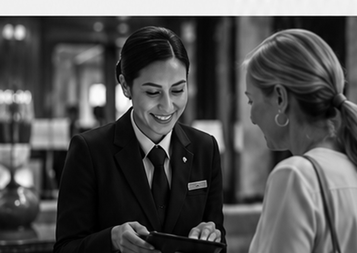 Hospitality professional assisting a guest